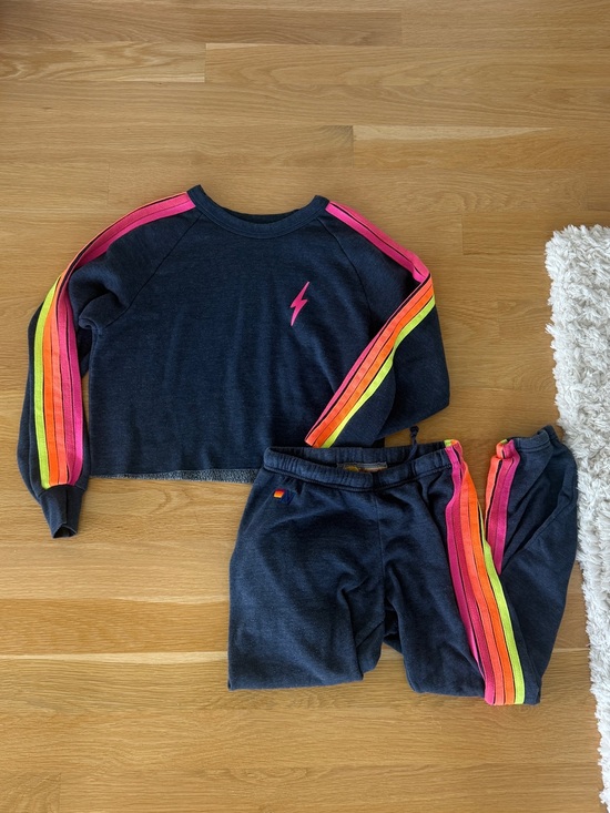 Aviator Nation Pants - Aviator Nation Navy Sweatshirt with Neon Pink Lightning Bolt